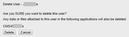 confirm deletion of user screen
